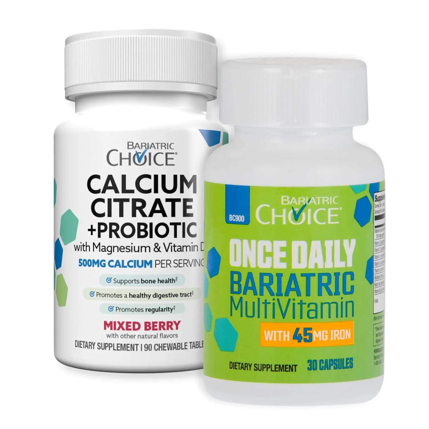 Bariatric Choice Multivitamin & Calcium Bundle (1-Month Supply) | 45mg Iron Multivitamin + 500mg Calcium Citrate with D3 & Probiotics | Bariatric Choice
