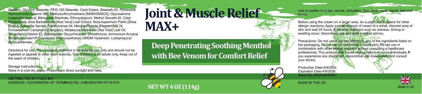 DUBOONAIO Max Energy Bee Venom Cream, Muscle Joint Soothing Cream, Pure Natural, for Back, Neck, Hands, Feet, Shoulder, Leg, Knee, Ankle Care DUBOONAIOBuy Supplements Australia