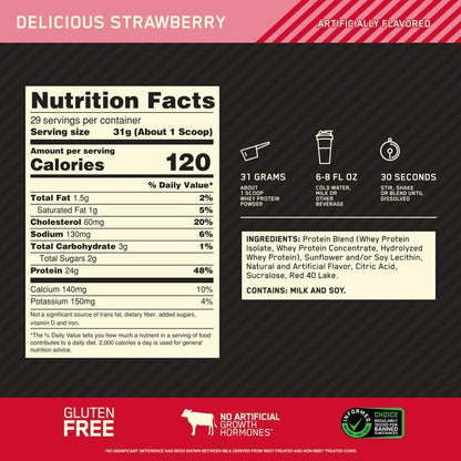 Optimum Nutrition Gold Standard 100% Whey Protein Powder, Delicious Strawberry Optimum NutritionBuy Supplements Australia
