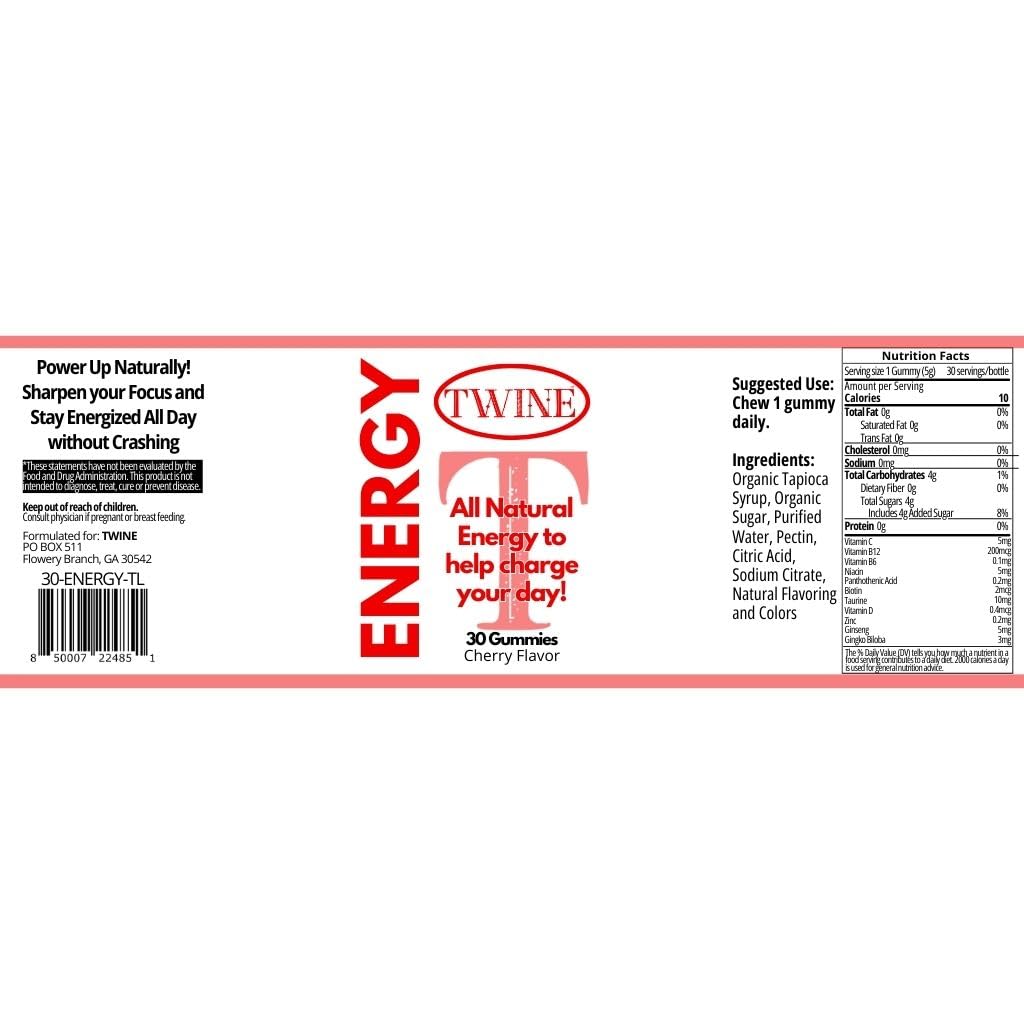 Energy Gummies with Vitamin B12, Ginseng & Ginkgo Biloba – Includes Biotin, Niacin, Taurine, Zinc, Pantothenic Acid, Vitamin C, D & B6 – 30 Count TWINEBuy Supplements Australia