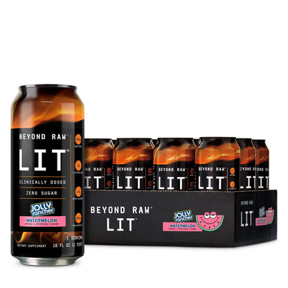 BEYOND RAW LIT On The Go | Ready to Drink Cans | Contains Caffeine, L-Citrulline, Beta-Alanine, and Nitric Oxide | Jolly Rancher Watermelon | 12 Count BEYOND RAWBuy Supplements Australia
