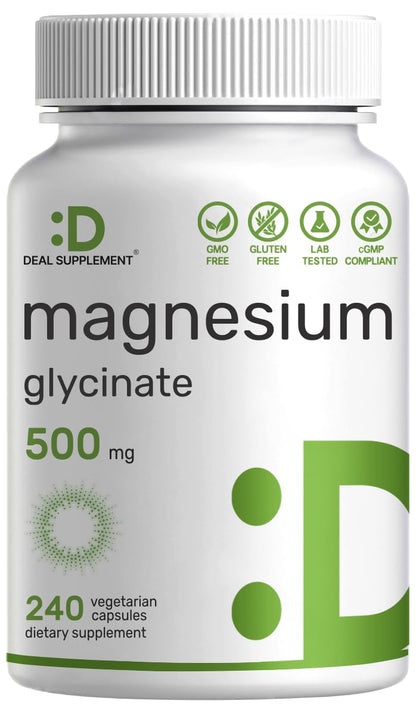 Deal Supplement Magnesium Glycinate 500mg, 240 Veggie Capsules | 100% Chelated for Easy Absorption | Essential Mineral Supplement | Non-GMO, Gluten-Free DEAL SUPPLEMENTBuy Supplements Australia
