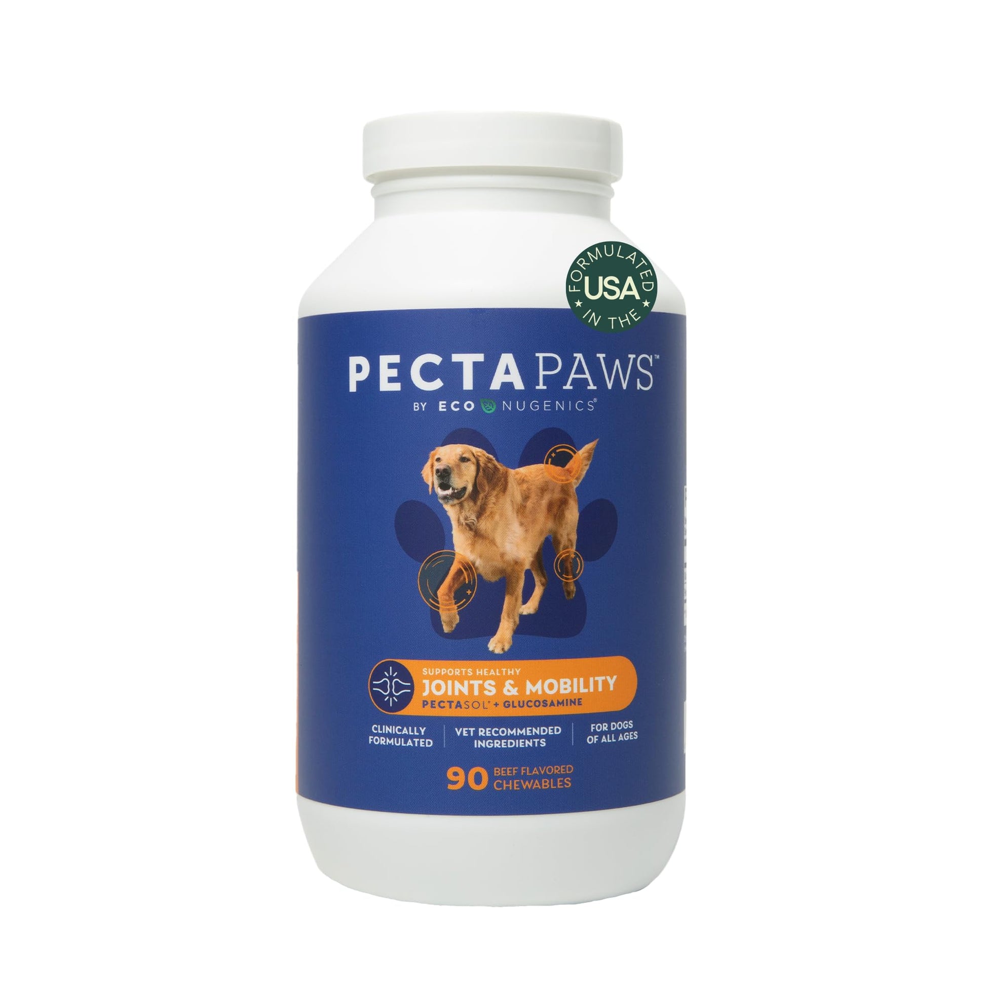 ecoNugenics PectaPaws Chewable Dog Supplements – Beef Flavor, 90 Count – PectaSol Modified Citrus Pectin + Glucosamine HCI for Dogs of All Ages, Supports Mobility, Joints, Immune Function, Pain Relief EcoNugenicsBuy Supplements Australia