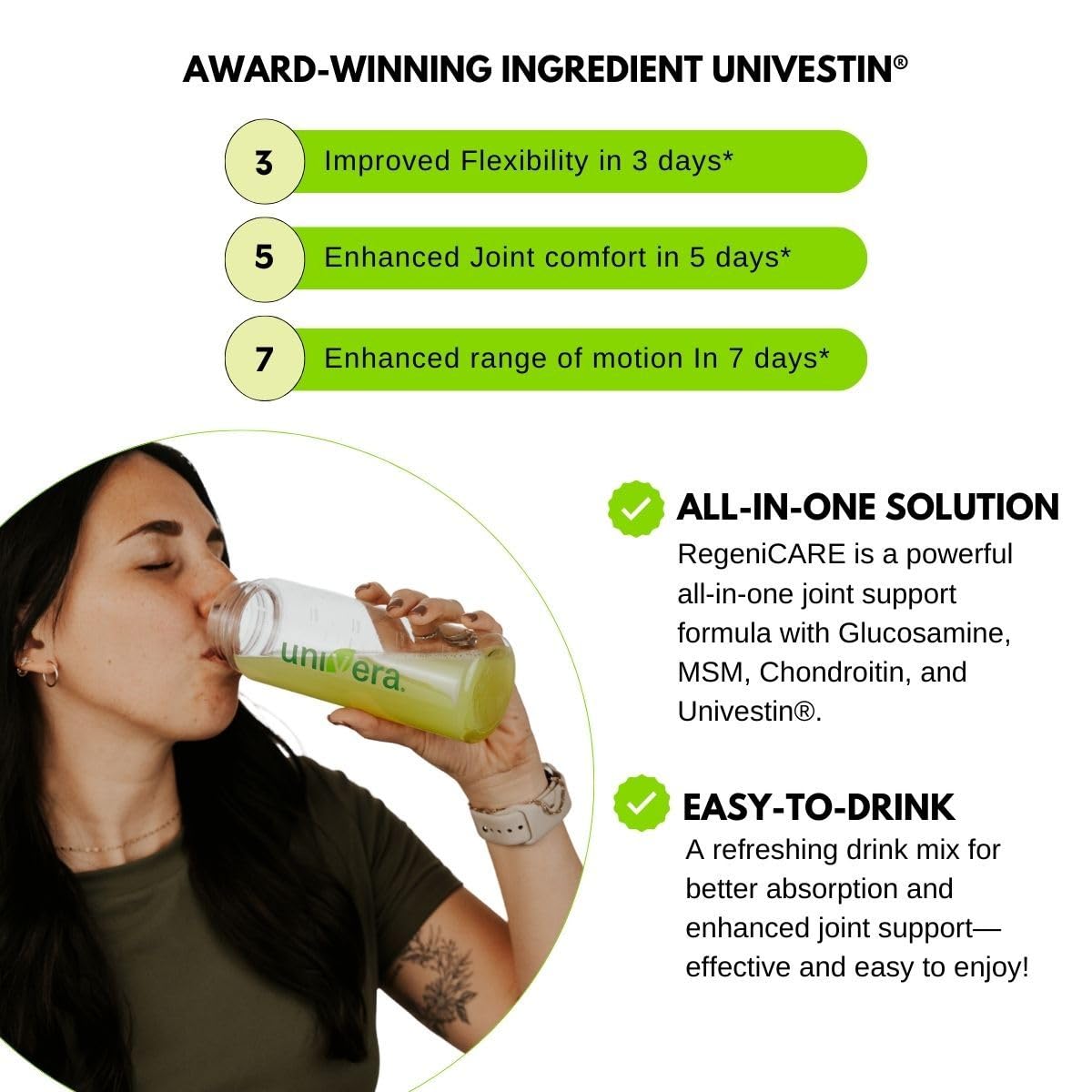 Holiday Gift Set, Joint Support with Univestin®, Glucosamine, Chondroitin & MSM — Bottle & Frother Included, Green Apple Flavor, 30 Servings UniveraBuy Supplements Australia