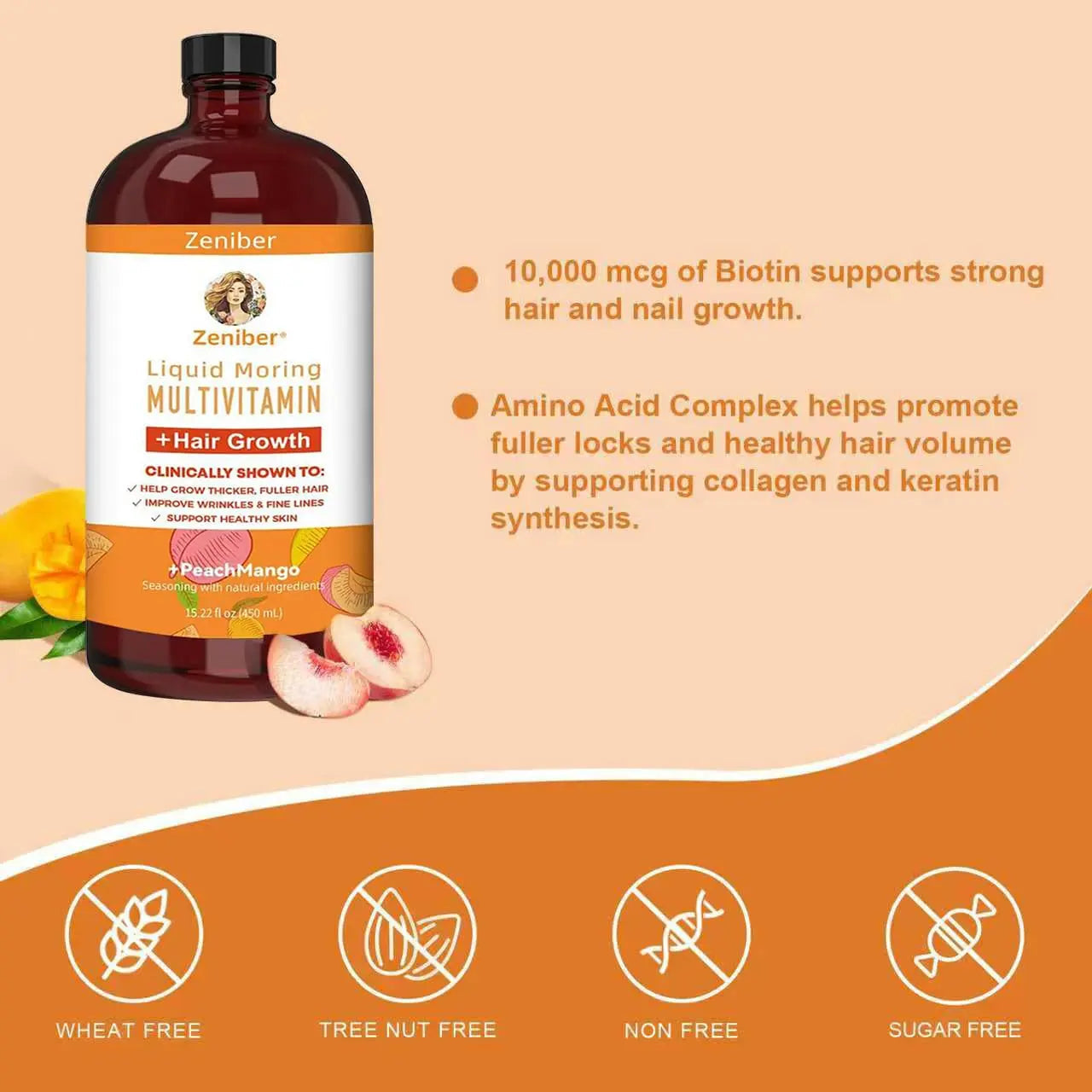 Zeniber MaayRuth Multivitamins Hair Growth| Liquid Multivitamin for Hair Growth | Biotin 10000mcg | Hair & Skin Support Supplement | Zeniber
