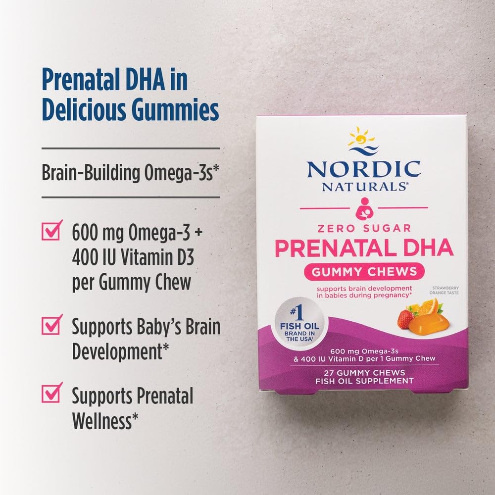 Nordic Naturals Zero Sugar DHA Prenatal Vitamin Gummies, Strawberry Orange Flavor - 27 Gummies - Supplements for Pregnancy - 600 mg Omega-3 Fish Oil and 400 IU Vitamin D3-27 Servings Nordic NaturalsBuy Supplements Australia