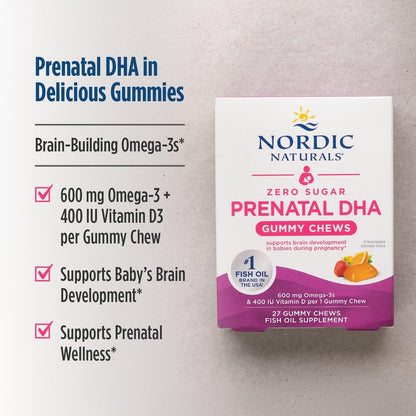 Nordic Naturals Zero Sugar DHA Prenatal Vitamin Gummies, Strawberry Orange Flavor - 27 Gummies - Supplements for Pregnancy - 600 mg Omega-3 Fish Oil and 400 IU Vitamin D3-27 Servings Nordic NaturalsBuy Supplements Australia
