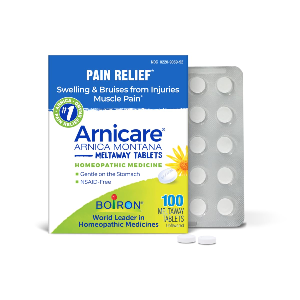 Boiron Arnicare Tablets - 100 Count for Pain Relief from Muscle Pain, Joint Soreness, Swelling from Injury or Bruises - Arnica Meltaway Tabs BoironBuy Supplements Australia