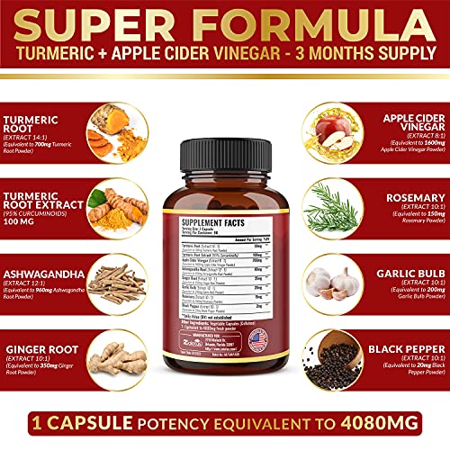 7 in 1 Turmeric Curcumin + Apple Cider Vinegar Capsules, Equivalent to 4080mg ZolotusBuy Supplements Australia