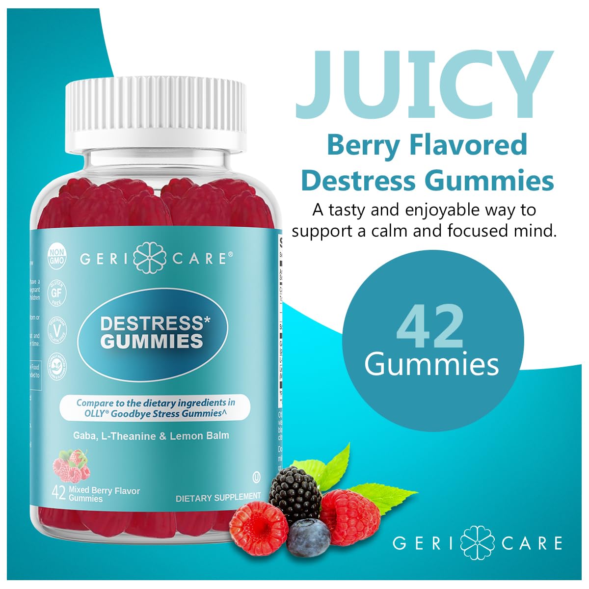 GeriCare DeStress Gummies with GABA, L-Theanine & Lemon Balm Mixed Berry Flavor – 42 Count – Supports Relaxation & Mental Clarity – Non-GMO, Gluten-Free, Vegan GeriCareBuy Supplements Australia