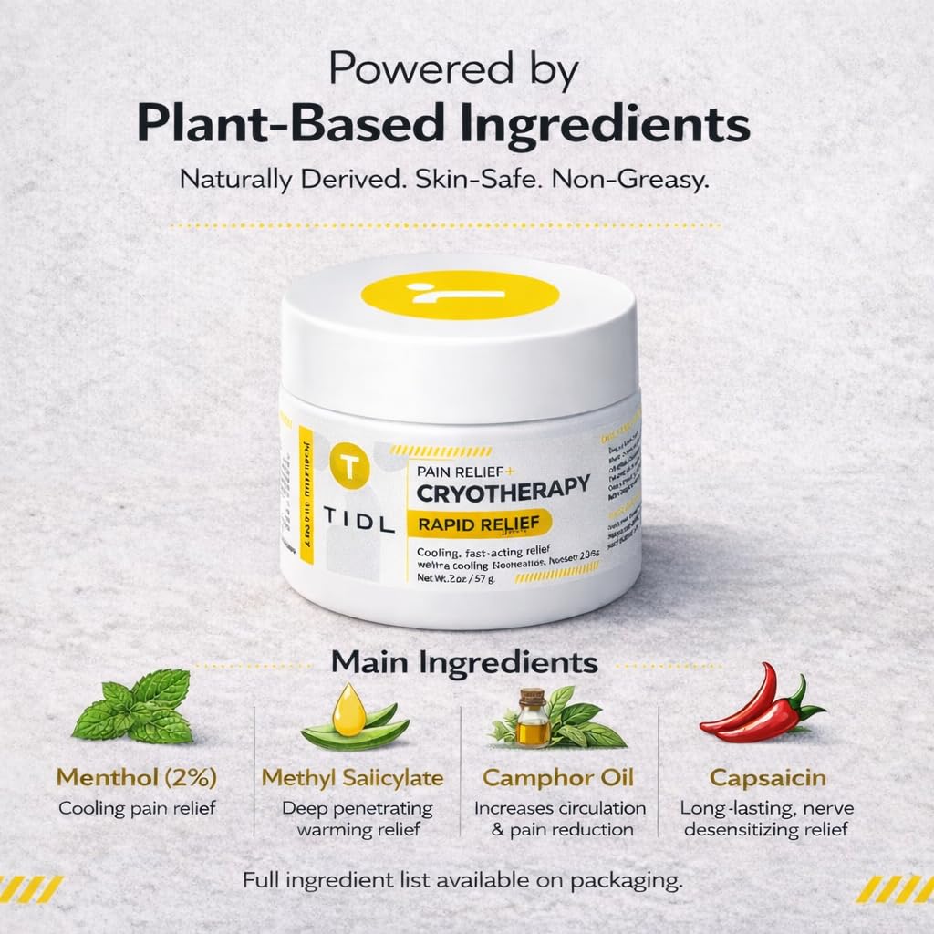 TIDL Cryotherapy Pain Relief Cream, 3 Oz, Targeted Neck Pain, Joint & Muscle Pain Relief with Organic, Plant-Based Menthol, Instant Cooling for Sport & Post Workout Full Body Recovery TIDLBuy Supplements Australia
