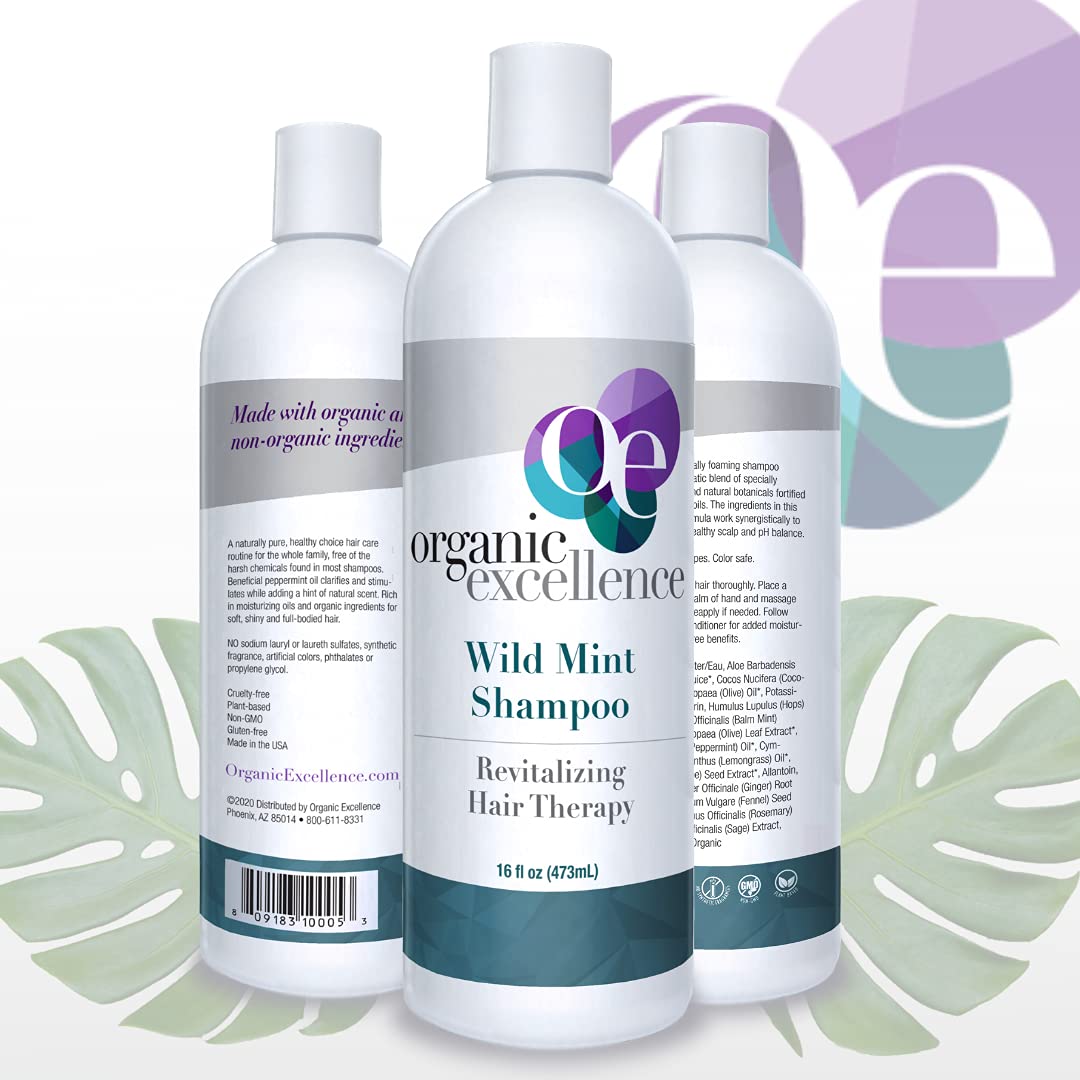 Organic Excellence Natural Organic Shampoo, Wild Mint & Rosemary, Chemical Free, Plant-Based, Toxin-Free, Cruelty-Free, Certified Herbs & Oils For Healthy Full-Bodied Hair 16 fl. oz Organic ExcellenceBuy Supplements Australia
