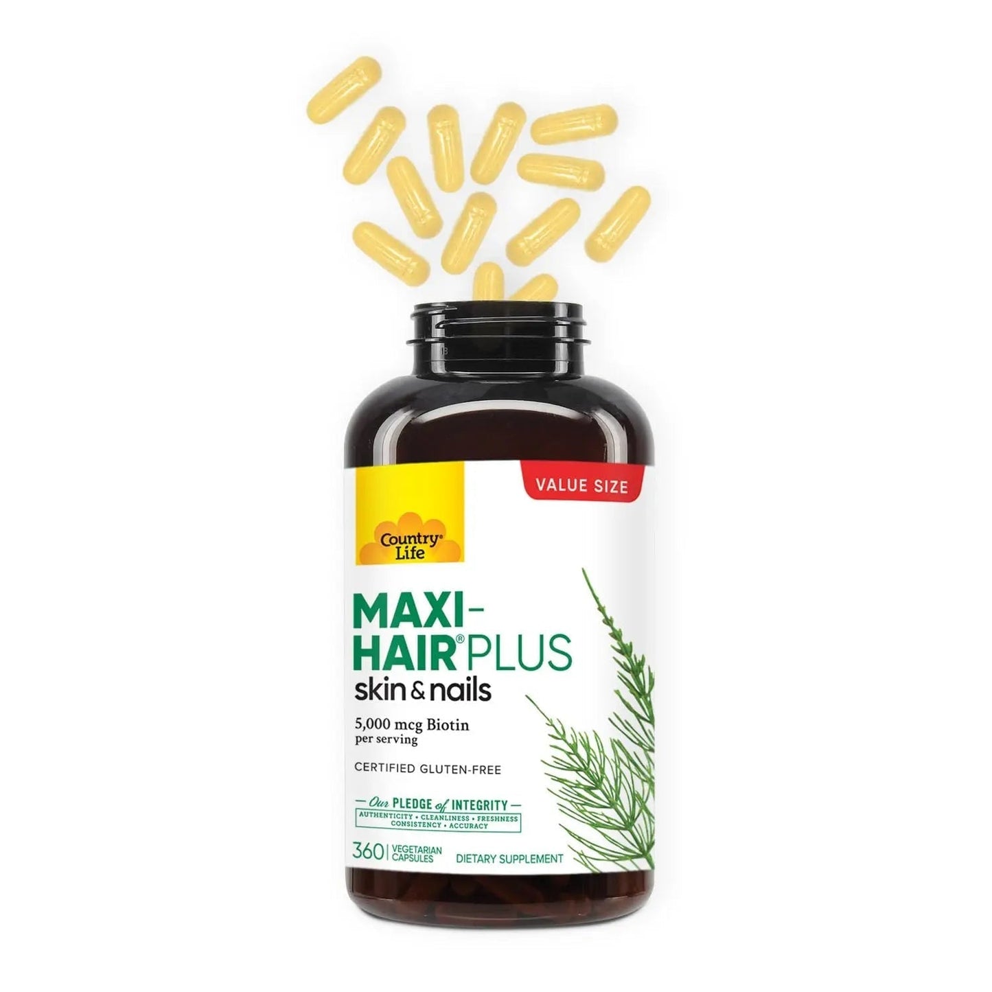 Country Life Maxi-Hair Plus 5000 mcg Biotin, 360 Capsules, Certified Gluten Free, Certified Vegetarian Country LifeBuy Supplements Australia