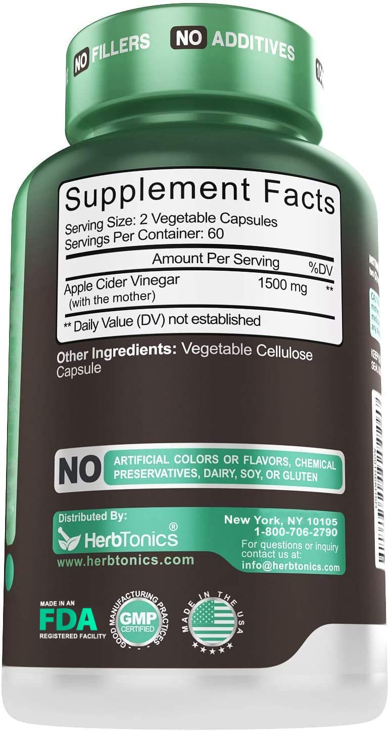 Herbtonics Raw Apple Cider Vinegar Capsules, 1500mg Detox Support (Packaging May Vary), 90 Caps HerbtonicsBuy Supplements Australia