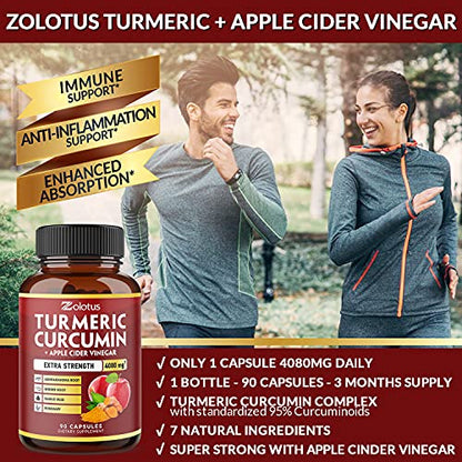 7 in 1 Turmeric Curcumin + Apple Cider Vinegar Capsules, Equivalent to 4080mg ZolotusBuy Supplements Australia