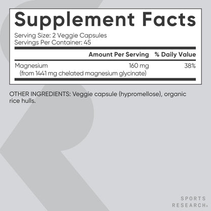 Sports Research® Magnesium Glycinate - Supports Restful Sleep & Enzymatic Processes - 160 mg Chelated Magnesium - Vegan Capsule - 90 Count Sports ResearchBuy Supplements Australia