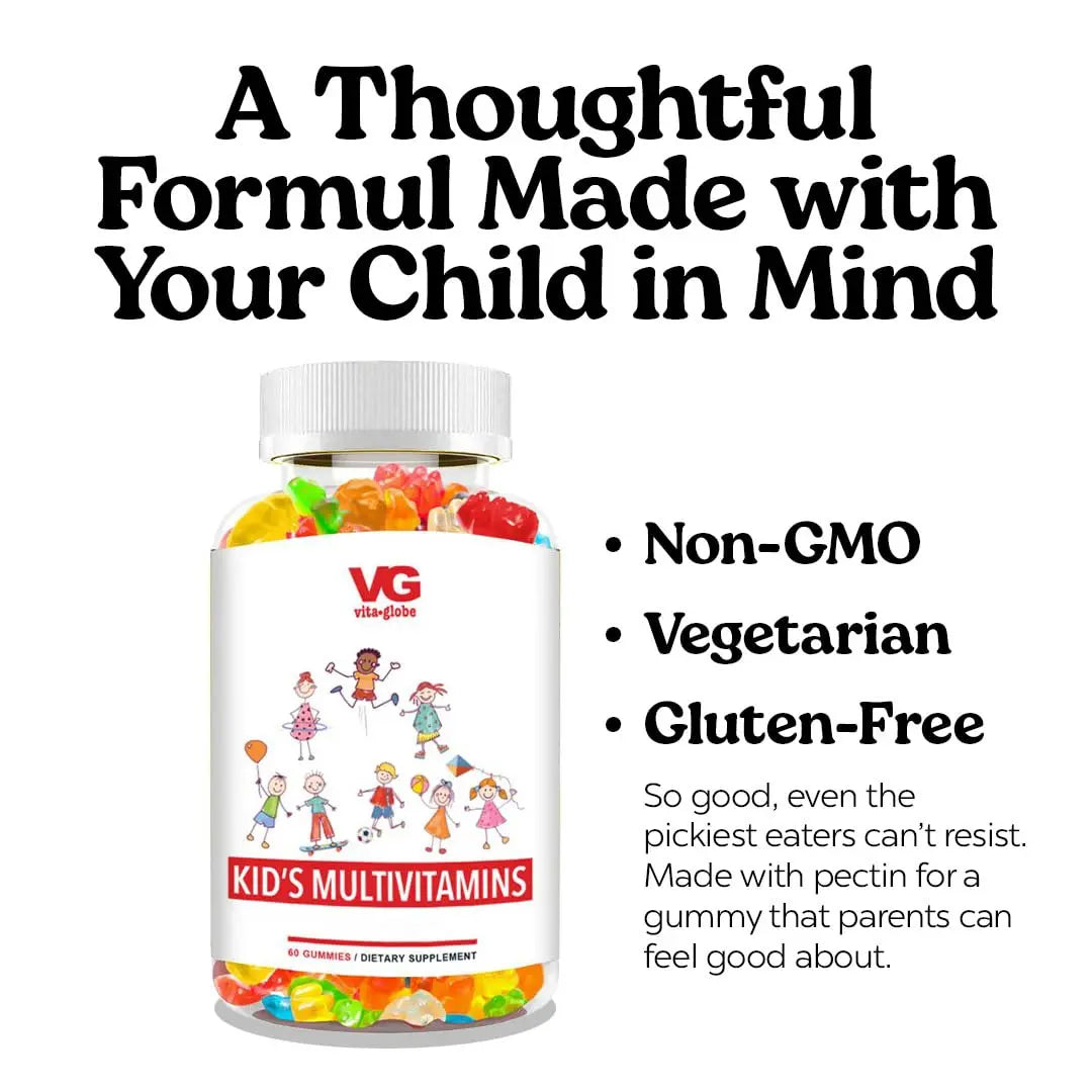 VITA GLOBE Kids Complete Multivitamin Gummies – with Vitamins A, C, D, E, B6 & B12 | Daily Immune, Growth & Wellness Support | VITA GLOBE