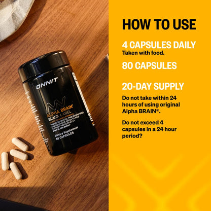 ONNIT Alpha Brain Black Label Capsules, IGEN Non-GMO Tested Citicoline Brain Supplement for Concentration and Memory, Lion’s Mane, Lutemax Lutein, L Theanine and Mucuna Pruriens, 80 Count ONNITBuy Supplements Australia