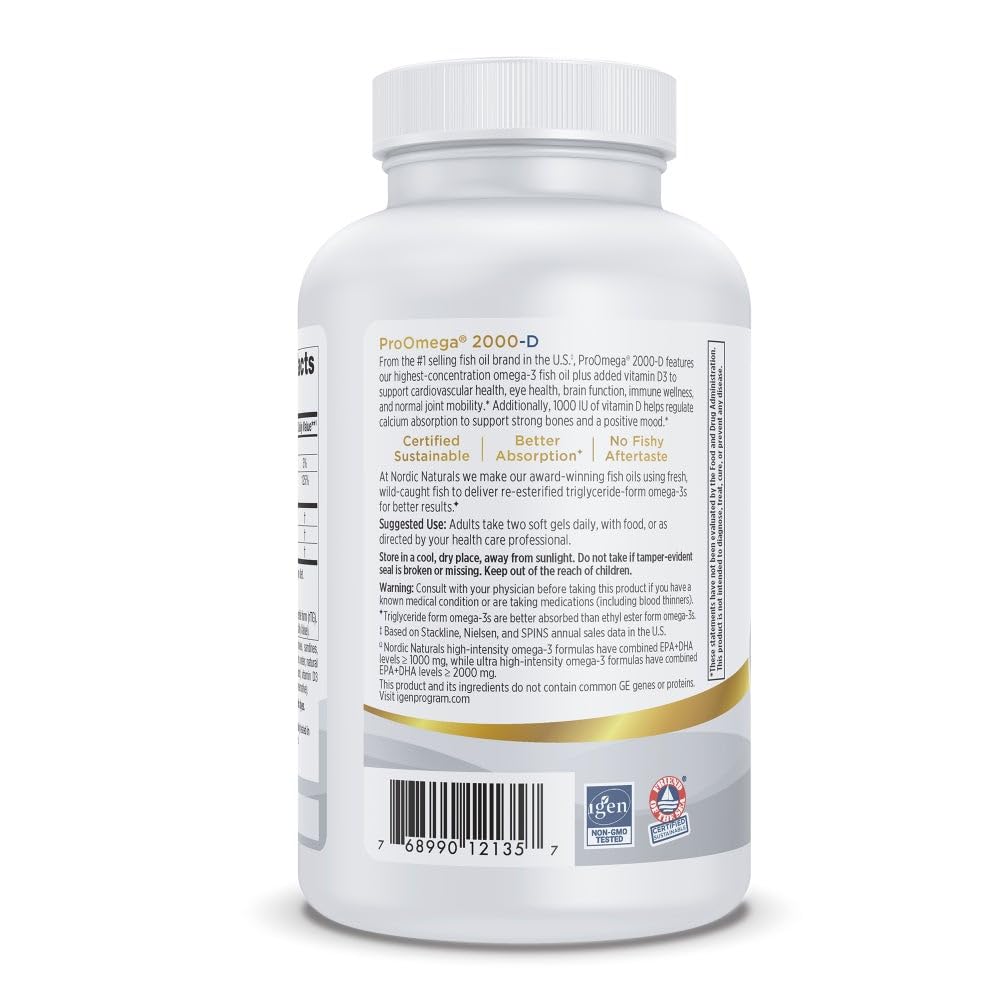 Nordic Naturals ProOmega 2000-D, Lemon Flavor - 120 Soft Gels - 2150 mg Omega-3 + 1000 IU D3 - Ultra High-Potency Fish Oil - EPA & DHA - Brain, Heart, & Immune Health - Non-GMO - 60 Servings Nordic NaturalsBuy Supplements Australia