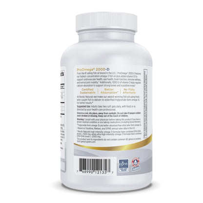 Nordic Naturals ProOmega 2000-D, Lemon Flavor - 120 Soft Gels - 2150 mg Omega-3 + 1000 IU D3 - Ultra High-Potency Fish Oil - EPA & DHA - Brain, Heart, & Immune Health - Non-GMO - 60 Servings Nordic NaturalsBuy Supplements Australia
