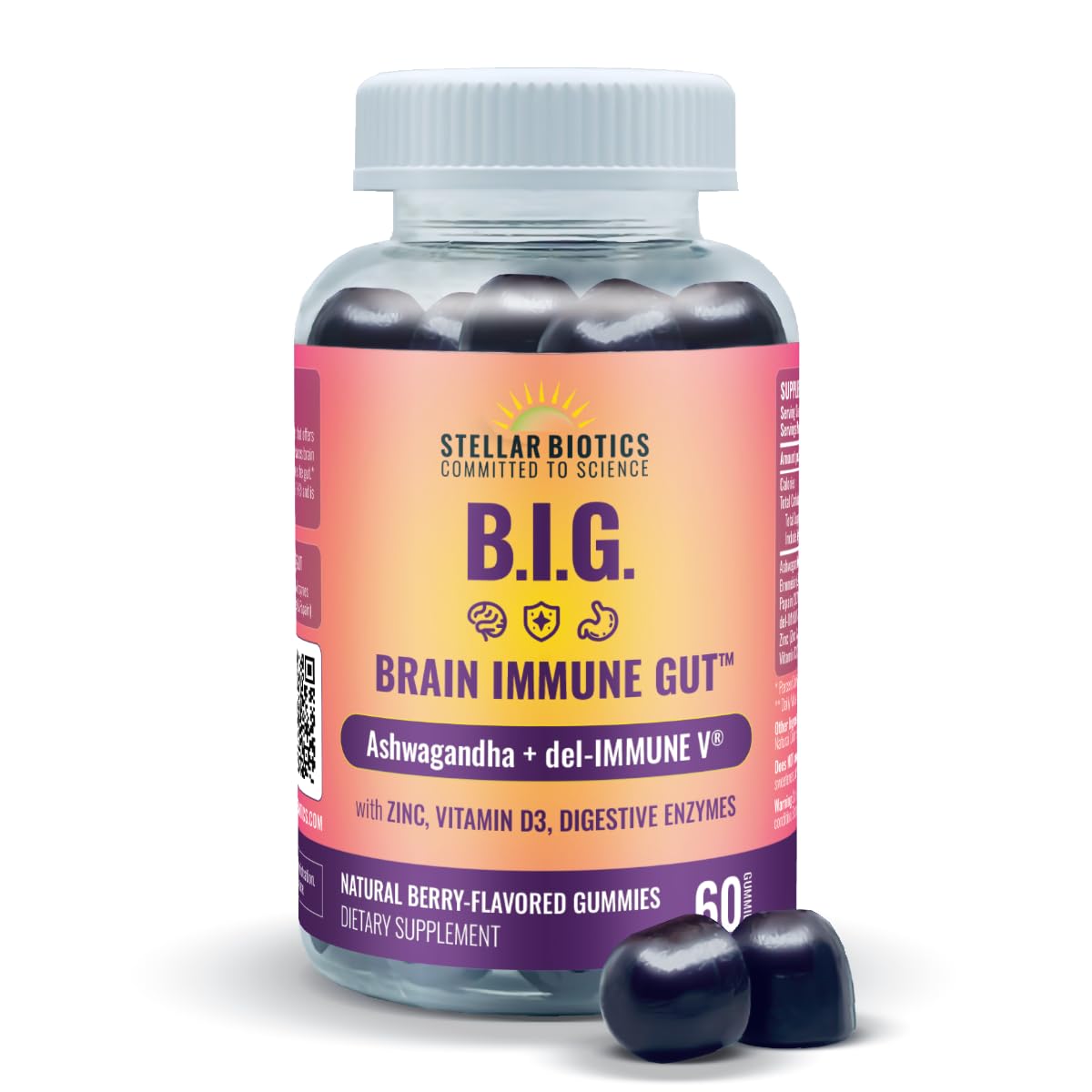 Del-Immune V + Ashwagandha - Brain Immune Gut™ (B.I.G.) Gummy - All Natural Immune & Gut Support with Zinc, Vitamin D3 + Digestive Enzymes (60 Gummies) Del-Immune VBuy Supplements Australia