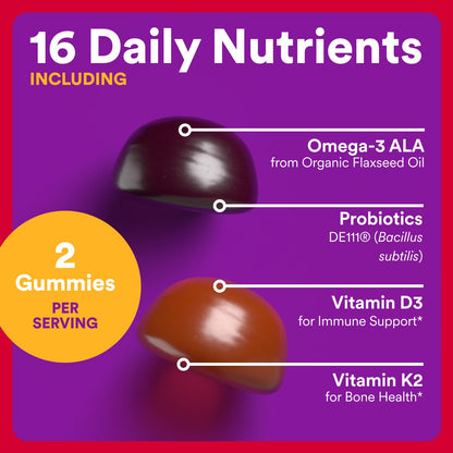 SmartyPants Organic Toddler Multivitamin Gummies: Probiotics, Omega 3 (ALA), Vitamin D3, C, Vitamin B12, B6, A, K & Zinc, Beta Carotene, Gluten Free