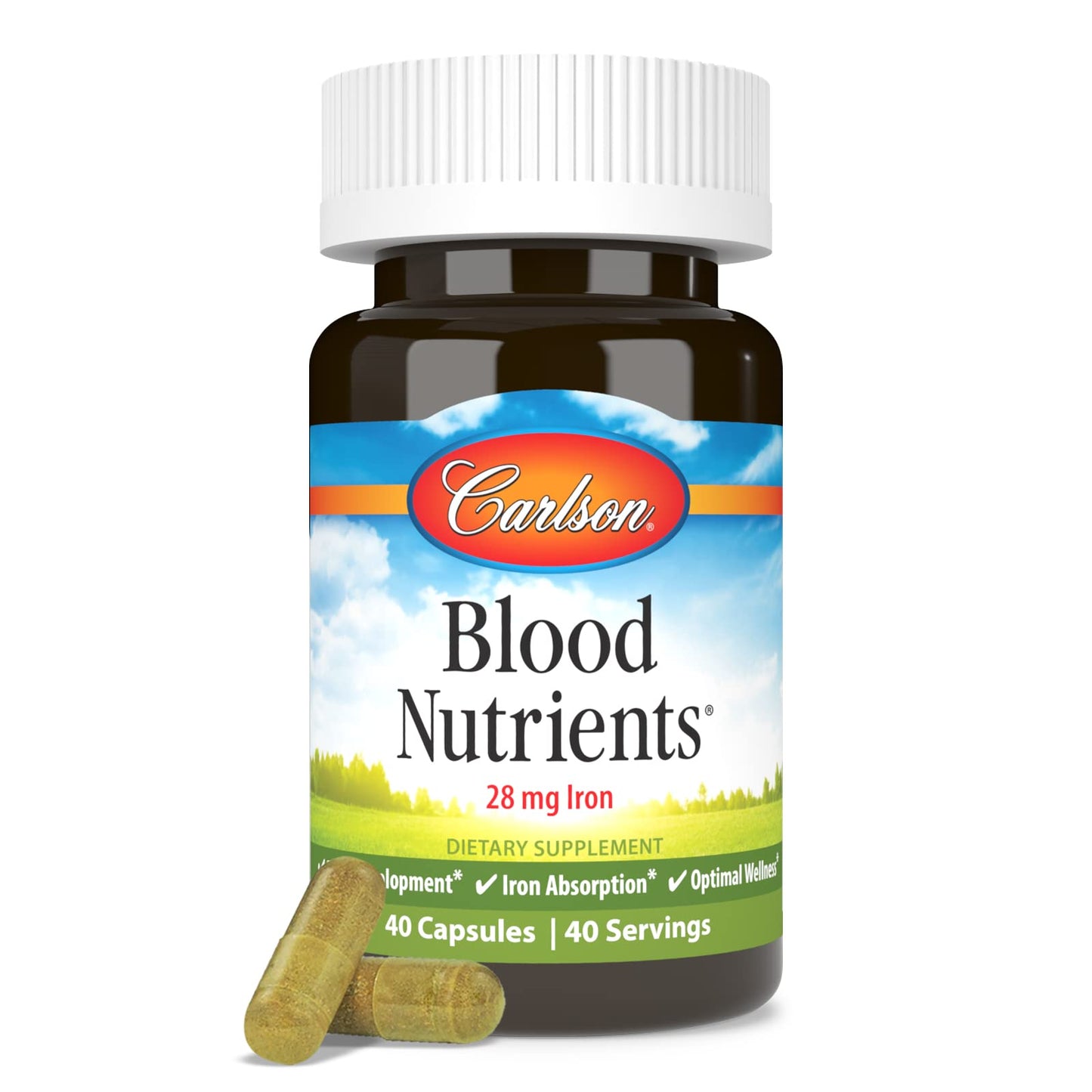 Carlson - Blood Nutrients, 28 mg Iron, Blood Development, Iron Absorption & Optimal Wellness, 40 Capsules CarlsonBuy Supplements Australia