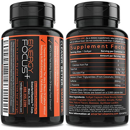 200mg Caffeine Pills - MCT Oil from 100% Coconuts + 100mg L-Theanine, Advanced Energy SmarterVitaminsBuy Supplements Australia