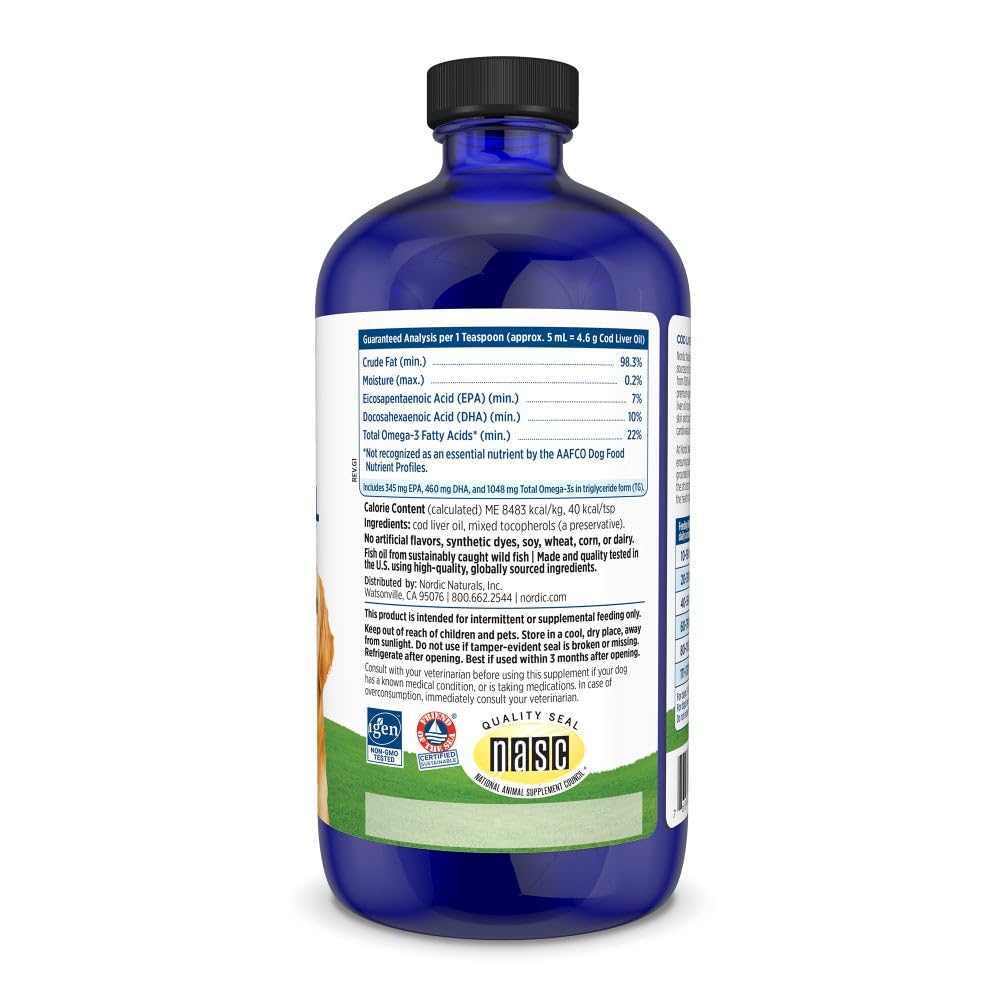 Nordic Naturals Pet Cod Liver Oil, Unflavored - 16 oz - 1048 mg Omega-3 Per Teaspoon - Fish Oil for Dogs with EPA & DHA - Promotes Skin, Coat, & Immune Health Nordic NaturalsBuy Supplements Australia
