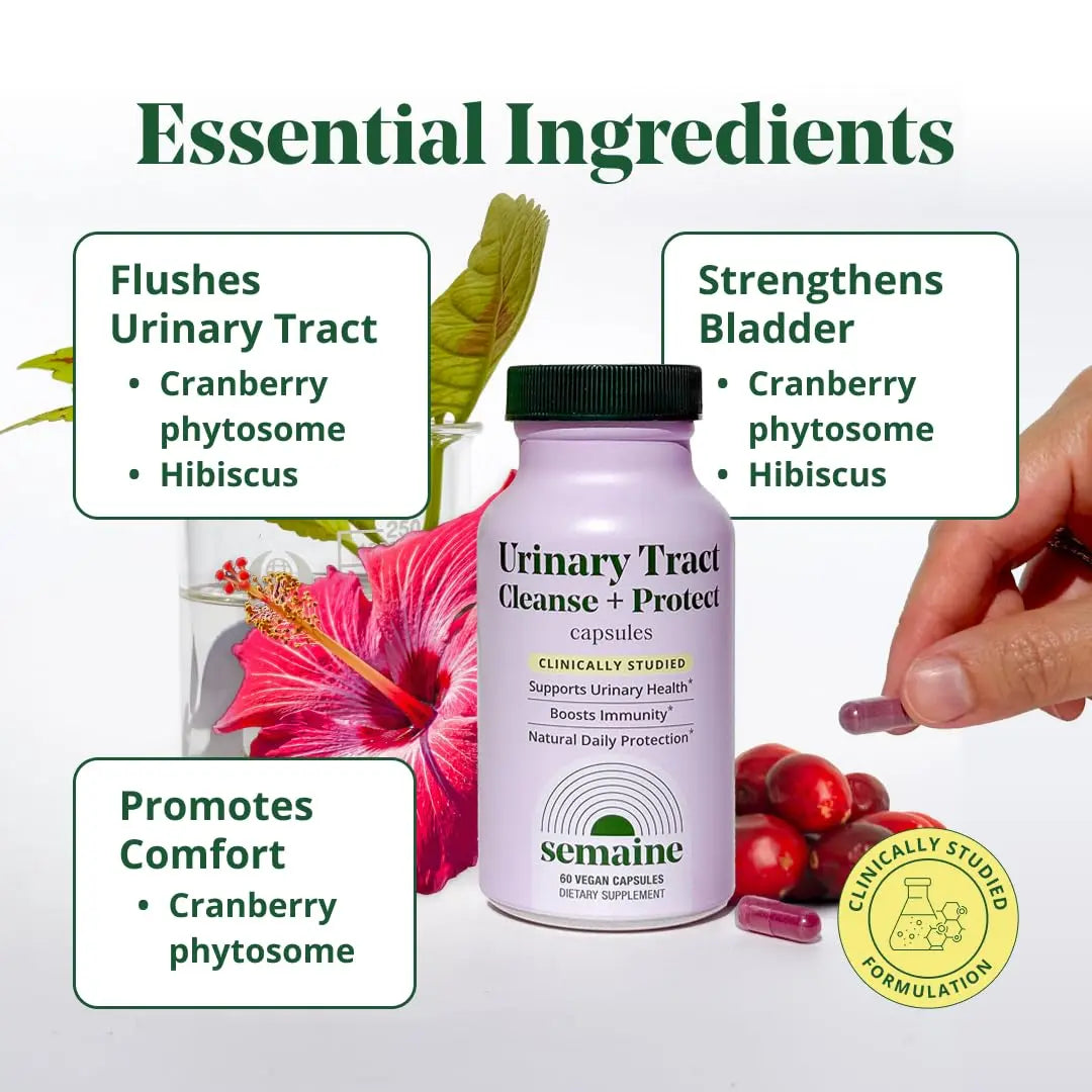 Semaine Urinary Tract Cleanse & Protect – 60 ct, Bladder Support Supplement for Women, Flushes Urinary Tract. Combines Cranberry Proanthocyanidins with Hibiscus SemaineBuy Supplements Australia