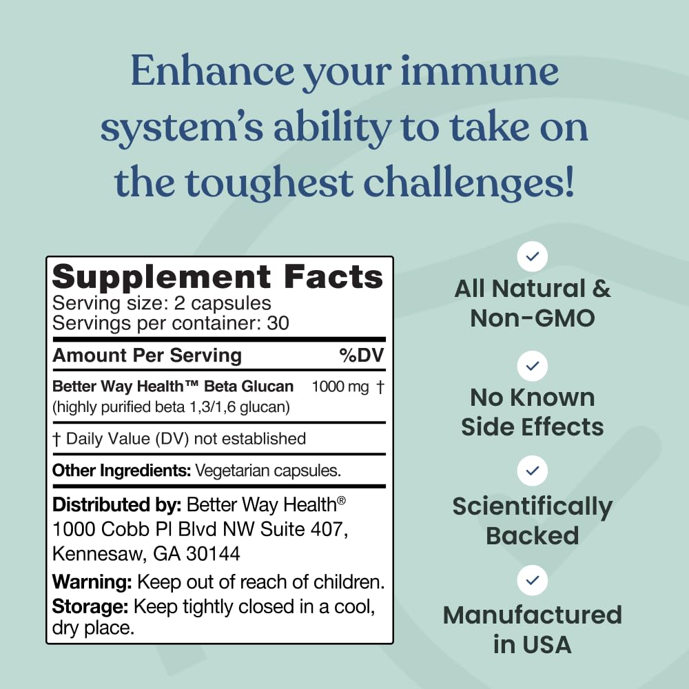 Better Way Health™ - Advanced Immune Readiness - Highly Purified 1,3/1,6 Beta Glucan 500 - Clinically Tested Immune Defense - 500mg/60 Capsules (Pack of 1) Better Way HealthBuy Supplements Australia
