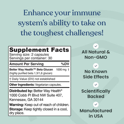 Better Way Health™ - Advanced Immune Readiness - Highly Purified 1,3/1,6 Beta Glucan 500 - Clinically Tested Immune Defense - 500mg/60 Capsules (Pack of 1) Better Way HealthBuy Supplements Australia