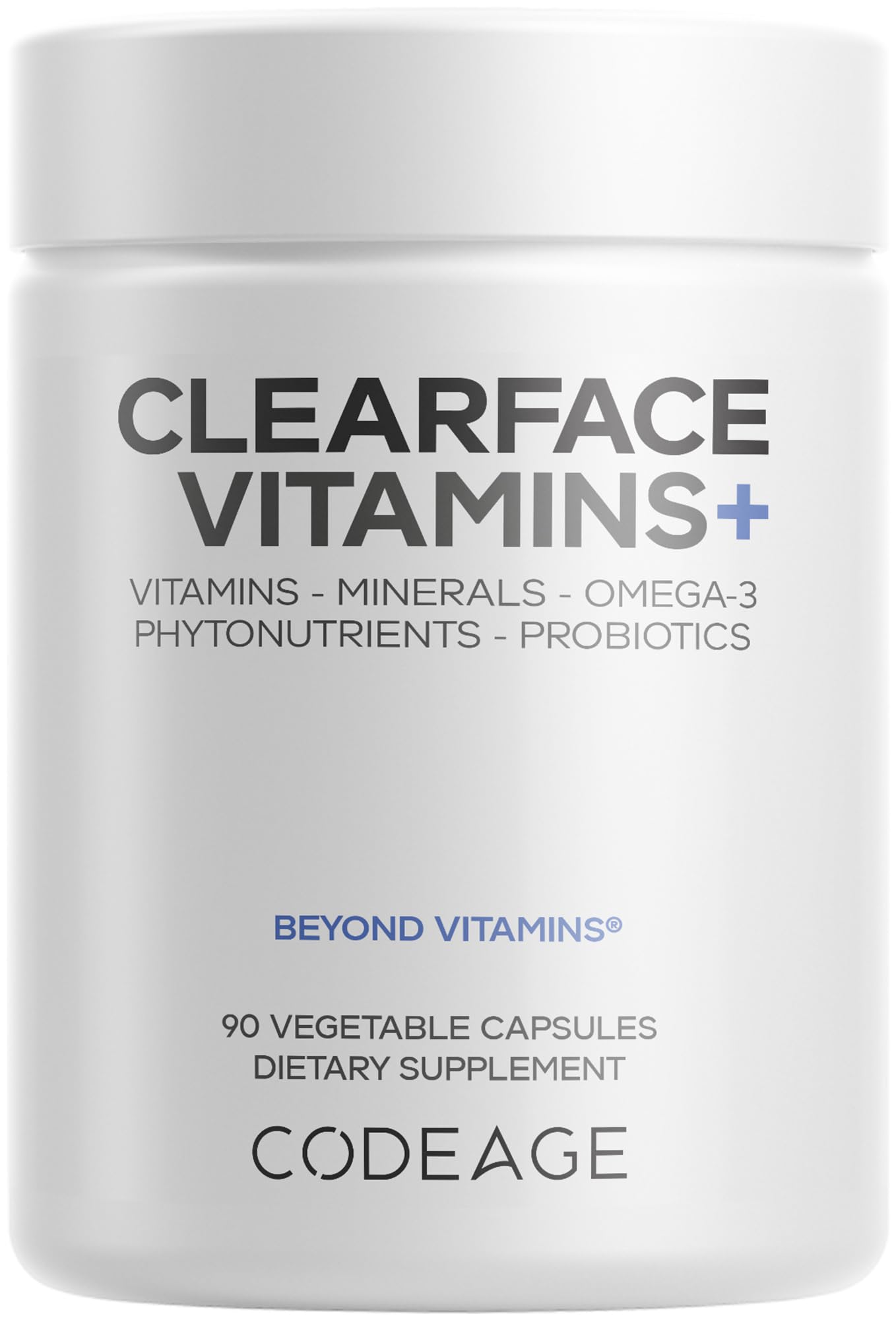 Codeage Clearface Pantothenic Acid, Niacin Supplement, Vitamins A, C, D3, E, Probiotics, Zinc, Riboflavin, Thiamin, L-Lysine HCL & Omega-3, Niacinamide, Skin Botanical Blend - Non-GMO - 90 Capsules CodeageBuy Supplements Australia