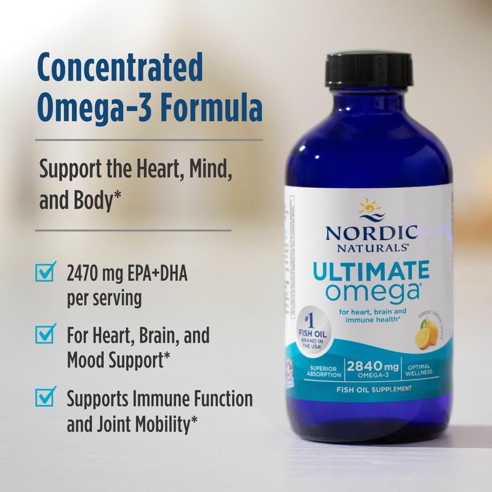 Nordic Naturals Ultimate Omega Liquid, Lemon Flavor - 8 oz - 2840 mg Omega-3 - High-Potency Fish Oil Supplement with EPA & DHA - Promotes Brain & Heart Health - Non-GMO - 48 Servings Nordic NaturalsBuy Supplements Australia