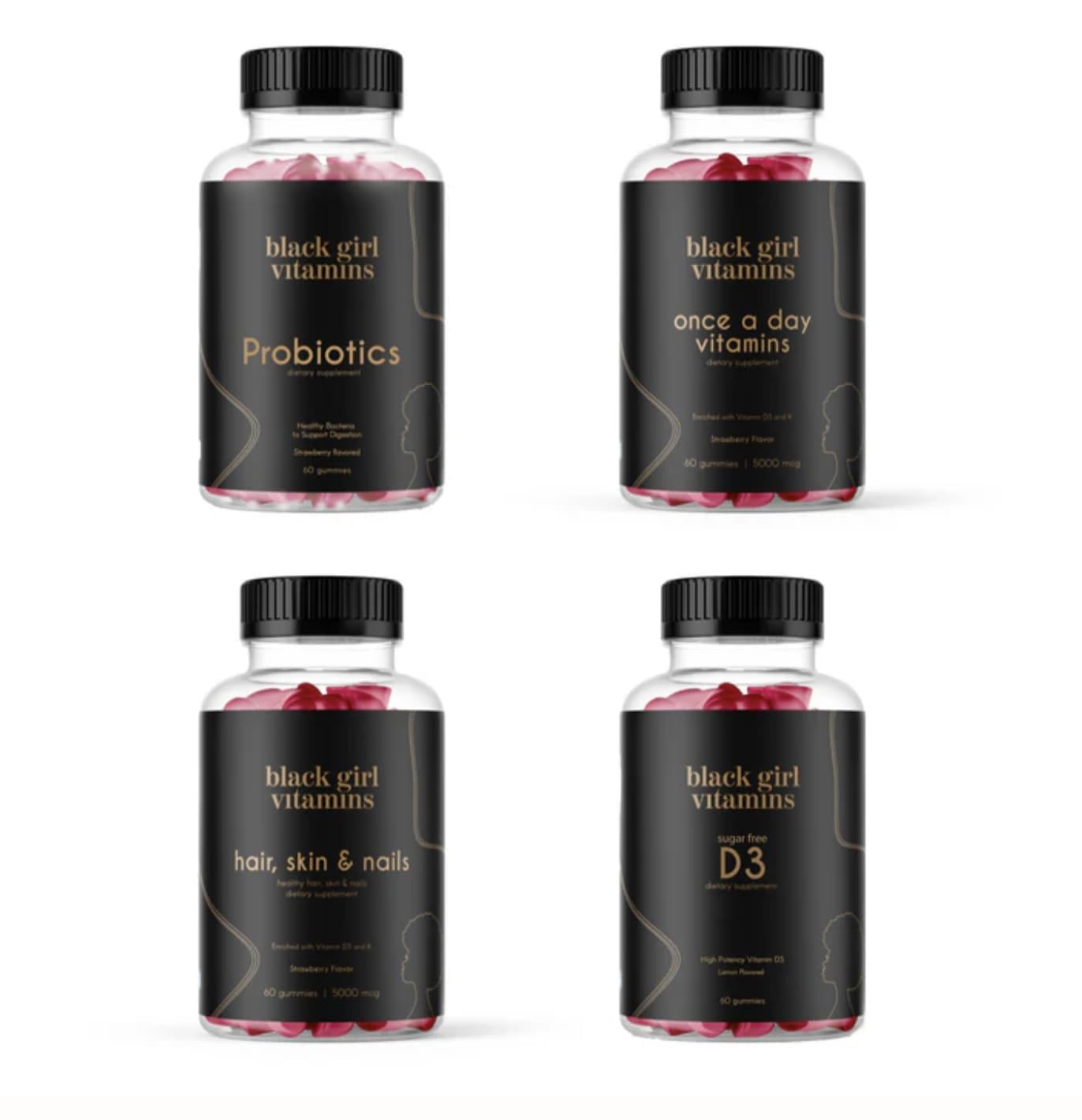 Black Girl Vitamins Complete Wellness Essentials - 30-Day Bundle with D3 Gummies, Probiotics, Hair-Skin-Nails + Sea Moss - 8 Key Nutrients for Immune, Skin & Energy Support Black Girl VitaminsBuy Supplements Australia