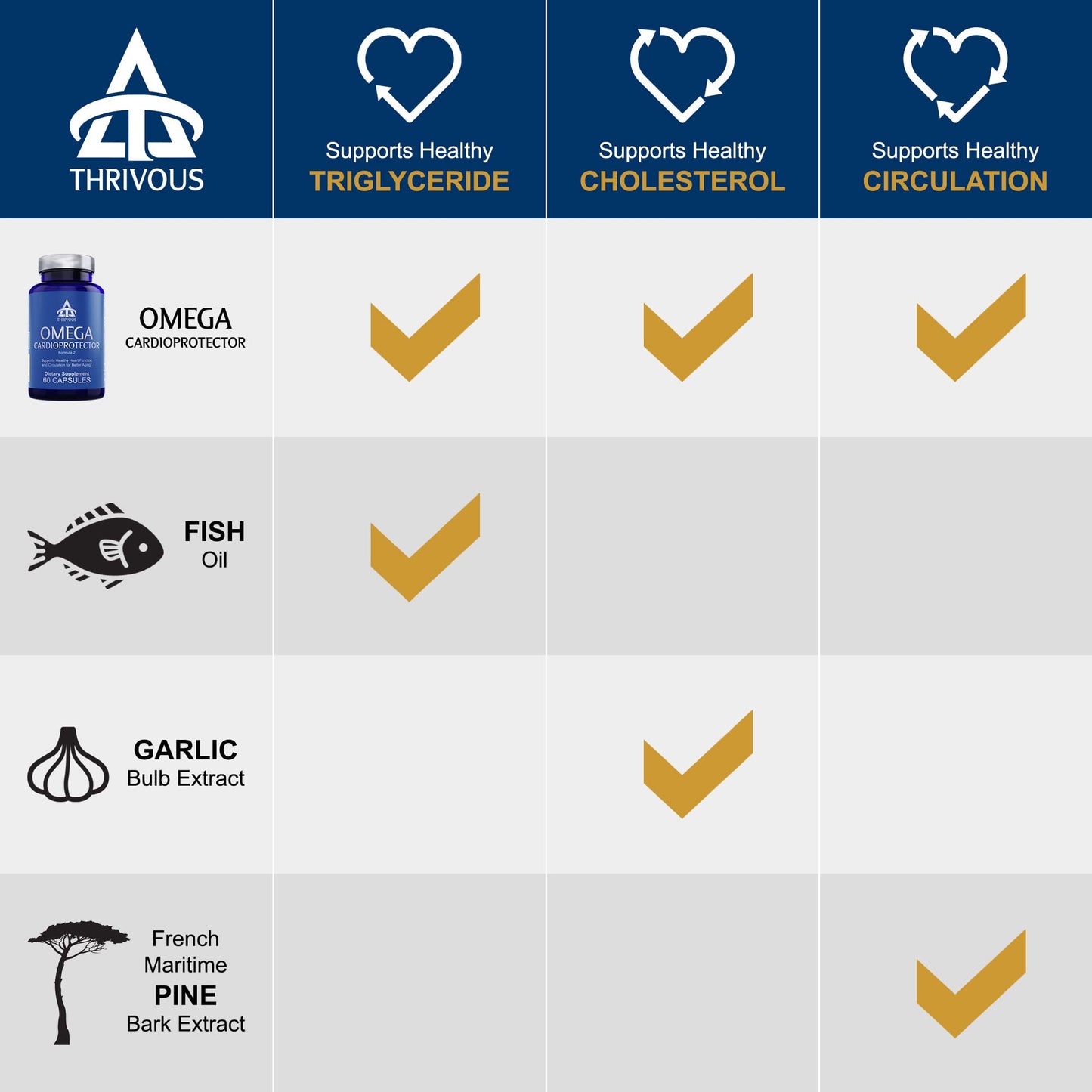 Thrivous Omega Cardioprotector – Advanced Heart & Circulation Support Supplement with AvailOm Omega-3, Garlic, Gotu Kola, Oligopin Pine Bark – 60 Vegan Capsules ThrivousBuy Supplements Australia