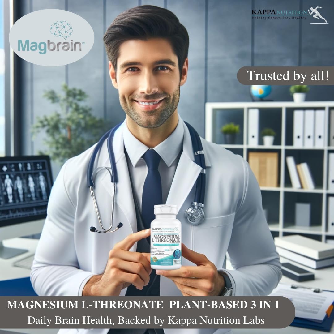 Kappa Nutrition Powered by Magbrain™ Magnesium L-Threonate Plant-Based, 150 Vegan Capsules, 420mg Elemental Magnesium (3 Capsules) from 2,253mg, Brain, Sleep & Muscle Support. KAPPA NUTRITIONBuy Supplements Australia