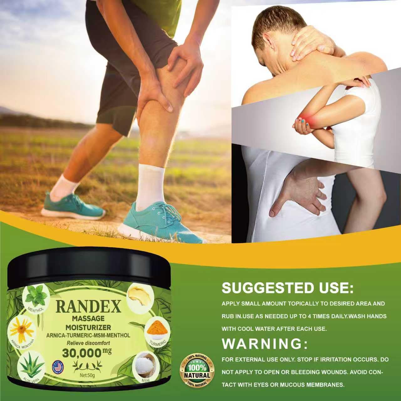 RANDEX 30000MG Organic Massage Moisturizer - Muscles,Joints,Knees, Shoulders,Body, Extra Strength- Natural RANDEXBuy Supplements Australia
