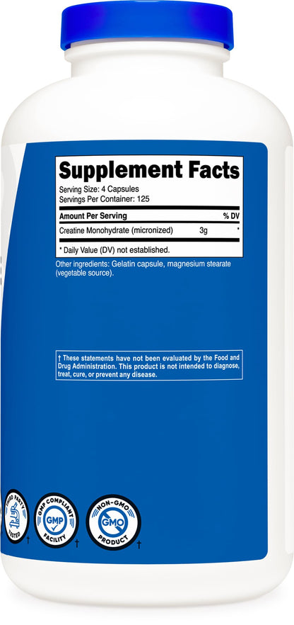 Nutricost Micronized Creatine Monohydrate 3,000mg 500 Capsules, 125 Servings NutricostBuy Supplements Australia