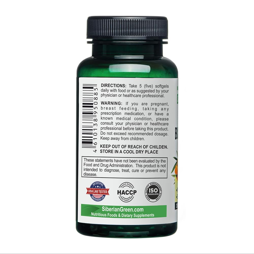Siberian Sea Buckthorn Oil Capsules 200 Softgels | from Wild-harvested Siberian Sea Siberian GreenBuy Supplements Australia