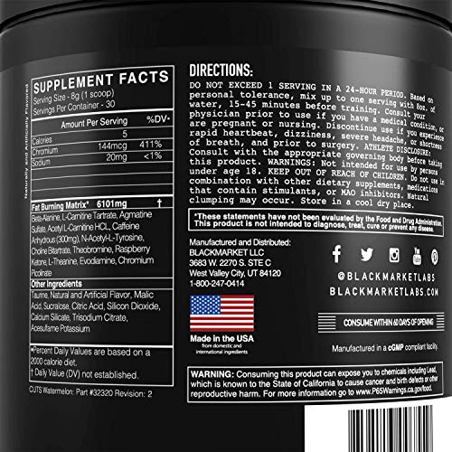 BLACKMARKET CUTS Pre Workout - Flavored Energy Powdered Drink Mix for Men BLACKMARKETBuy Supplements Australia