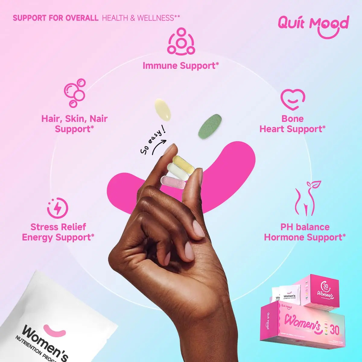 Multivitamin for Women Daily Vitamin Packs for 30 plus with Ashwagandha, D3 + K2, Probiotics&NR 1000 | Supplement for Beauty, Stress Relief Quit mood