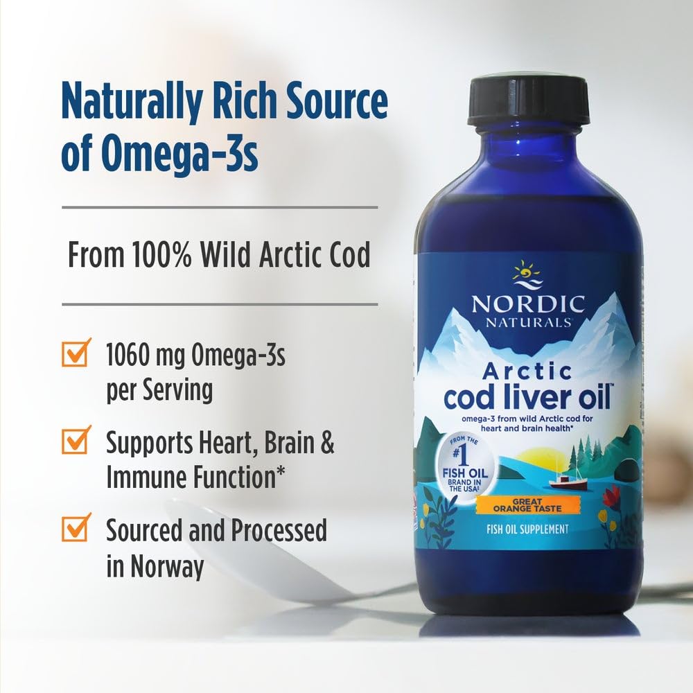 Nordic Naturals Arctic Cod Liver Oil, Orange - 16 oz - 1060 mg Total Omega-3s with EPA & DHA - Heart & Brain Health, Healthy Immunity, Overall Wellness - Non-GMO - 96 Servings Nordic NaturalsBuy Supplements Australia