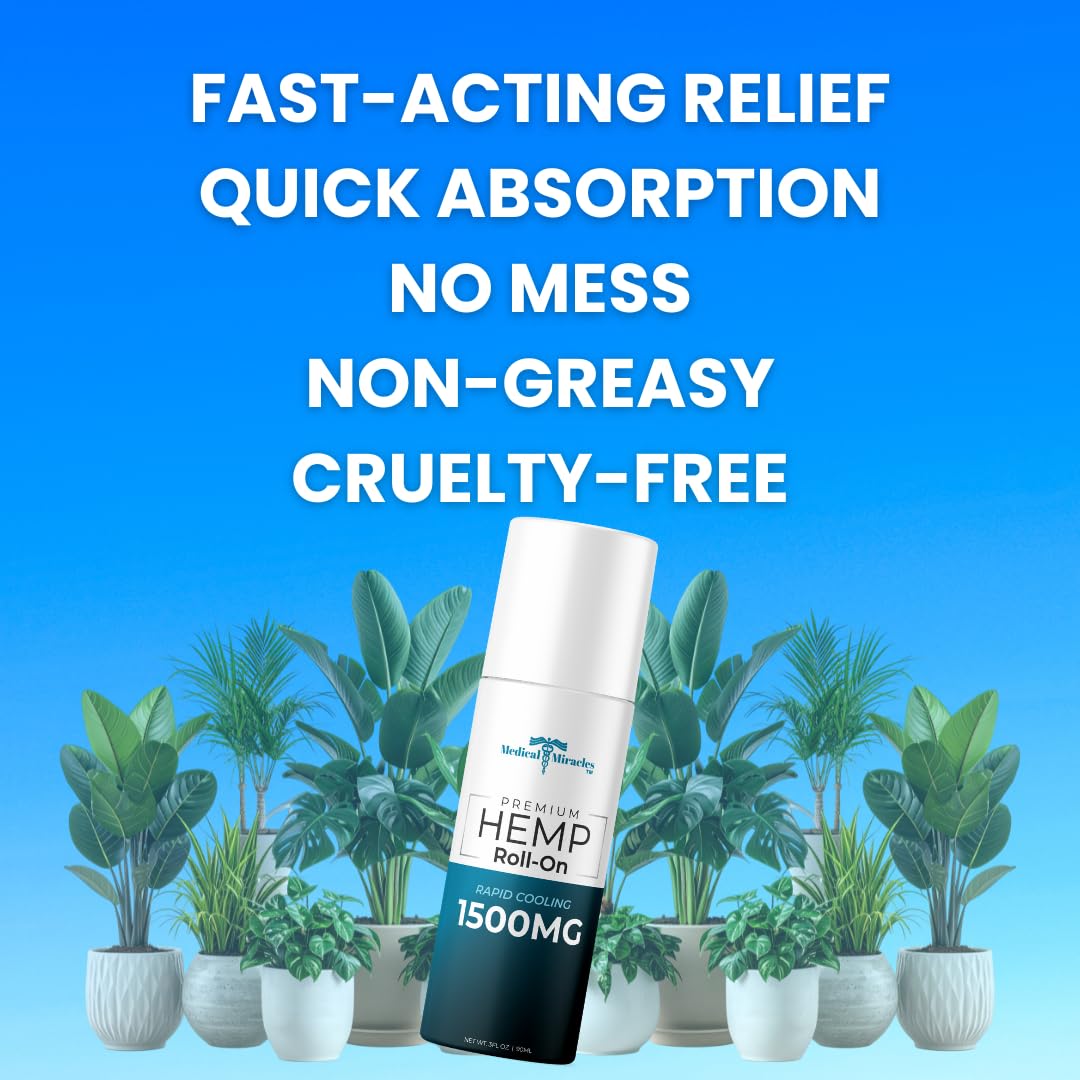 Medical Miracles New Hemp Oil Roll On - Ideal for Muscles, Hips, Joints, Neck, Back, Elbows, Fingers, Hands, and Knees (1500mg Roll-On) Medical MiraclesBuy Supplements Australia