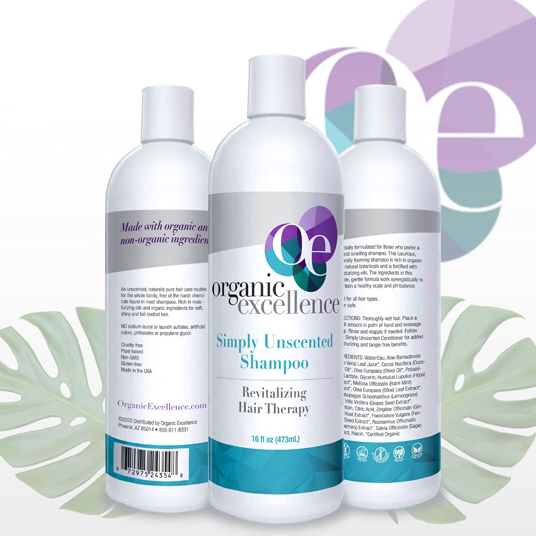 Organic Excellence All Natural Chemical-Free Shampoo | Non-Toxic, Sulfate-Free, Paraben-Free, Fragrance-Free for Men, Women, and Kids - Color-safe 16 fl oz (473 ml) Organic ExcellenceBuy Supplements Australia