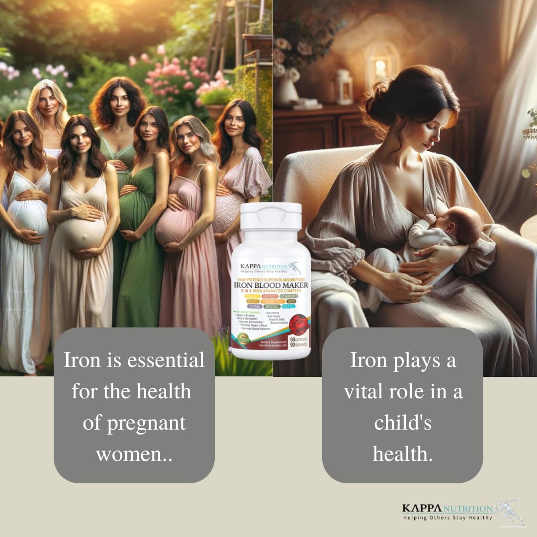 KAPPA NUTRITION Iron 26mg, Vitamin C & Orange 150mg, Folate 667mcg DFE, Vitamin B12, Beetroot, Brewers Yeast, Broccoli & MCT Oil 9 in 1 Advanced Complex (90 Capsules) KAPPA NUTRITIONBuy Supplements Australia