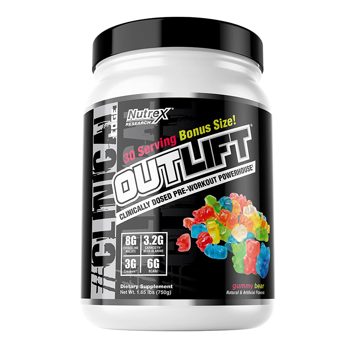 Nutrex Outlift Clinically Dosed Pre Workout Powder with Creatine, 8G Citrulline, BCAA 