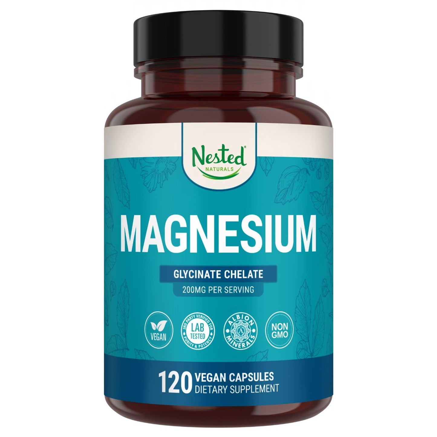 Nested Naturals Magnesium Glycinate Chelate - 200mg Chelated Magnesium Supplement for Muscle Cramps, Relaxation, & Sleep Support - 100% Albion TRACCS Buffered
