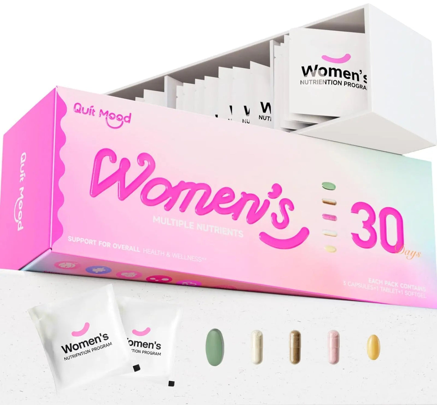 Multivitamin for Women Daily Vitamin Packs for 30 plus with Ashwagandha, D3 + K2, Probiotics&NR 1000 | Supplement for Beauty, Stress Relief Quit mood