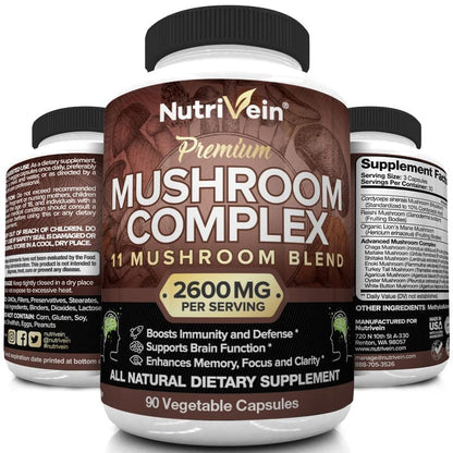 Nutrivein Mushroom Supplement - 2600mg - 90 Capsules - 11 Organic Mushrooms NutriveinBuy Supplements Australia